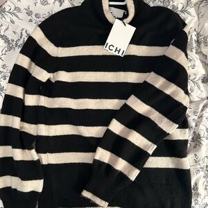 Black Cowl Neck Sweater with Bold Stripes